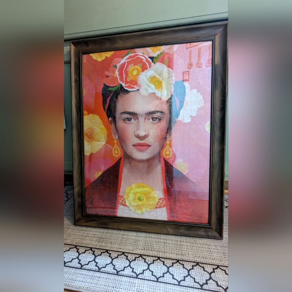 Frida Kahlo 500pc finished and glued puzzle 18x24 w/ wood picture frame